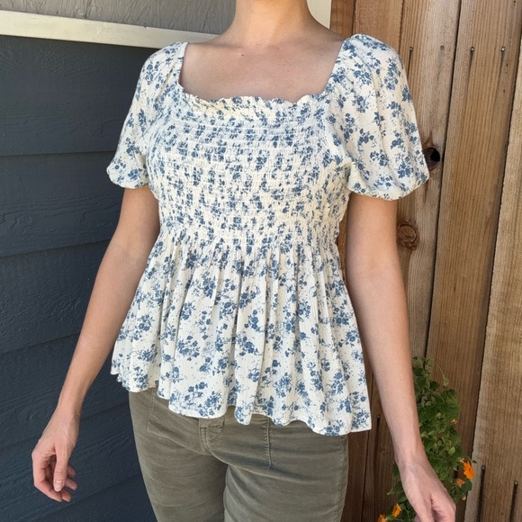 Blue Floral CottageCore Top - Picture 1 of 5
